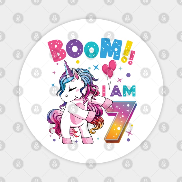 Kids 7 Years Old Unicorn Flossing 7th Birthday Girl Unicorn Party Magnet by BioLite